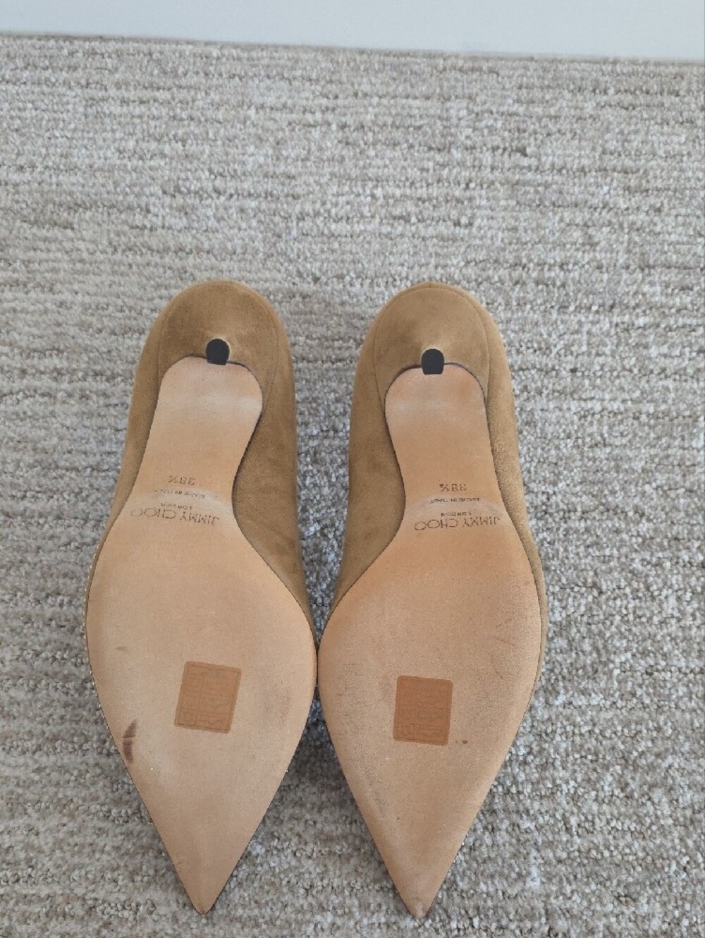 Jimmy Choo Tan Suede Pointed Pumps with Crystal Stud Detailing - Picture 4 of 8
